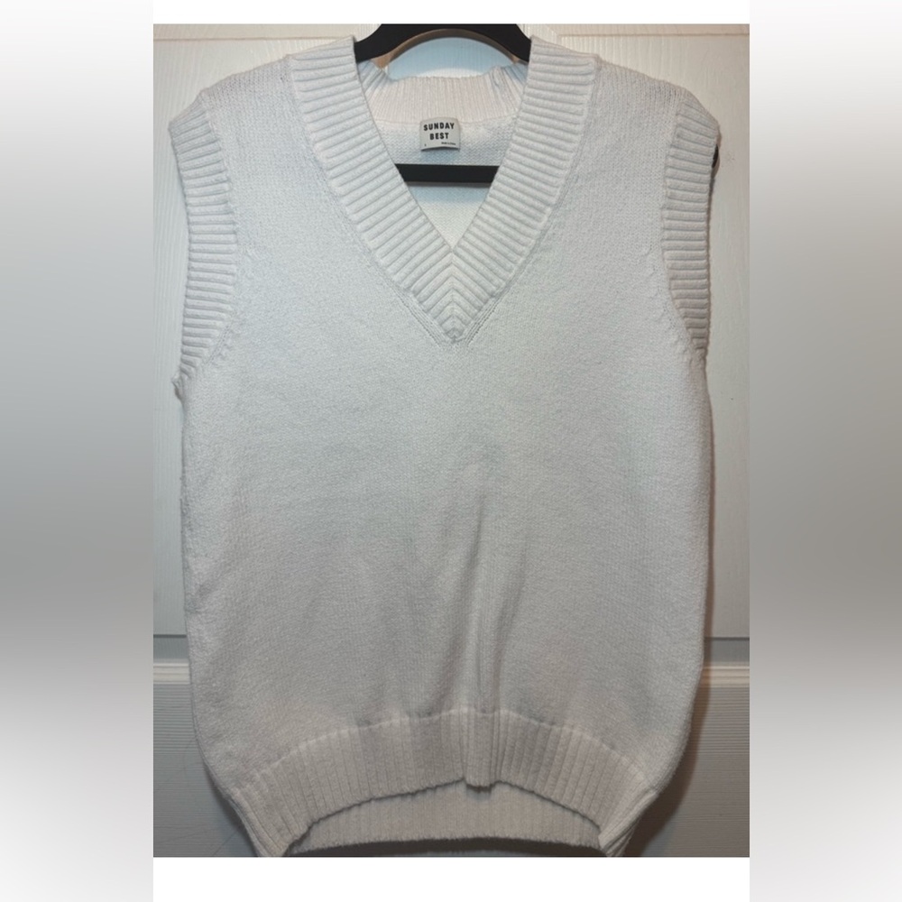 Sunday Best White V-Neck Sweater Vest